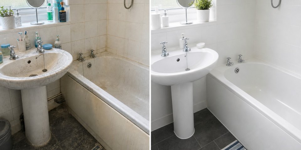 Bathroom cleaning before and after