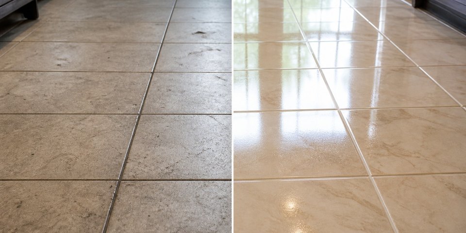 Floor Scrubbing before and after