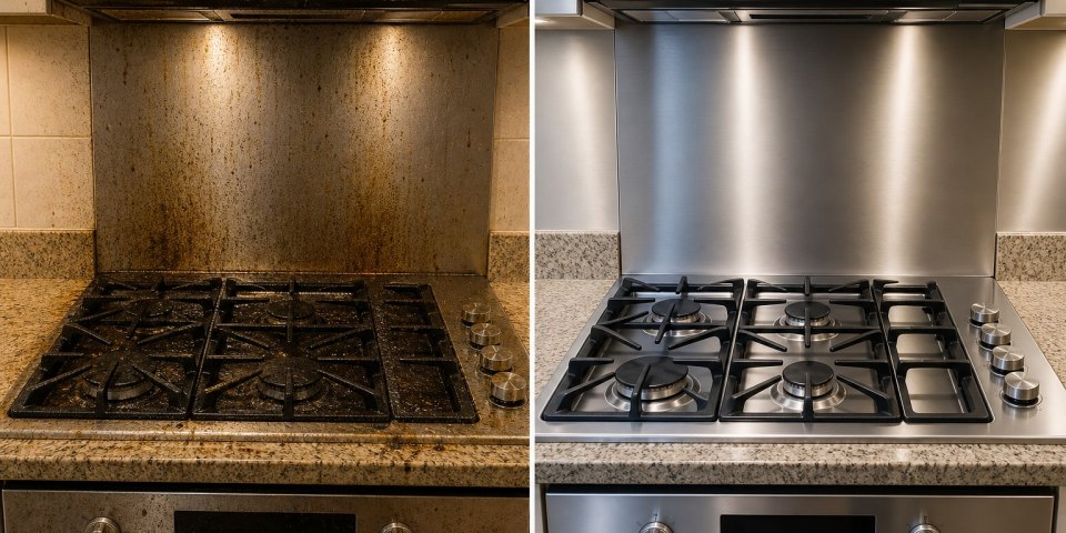 Kitchen appliance cleaning before and after